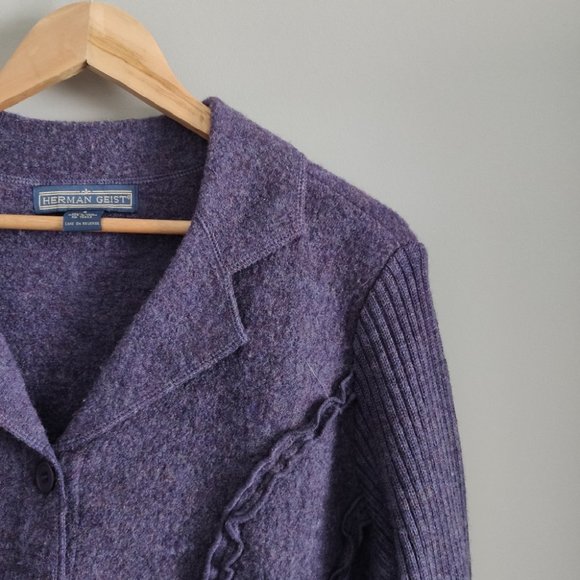 Herman Geist Purple Pure Wool Collared Button Sweater Jacket Size Small - Picture 3 of 11